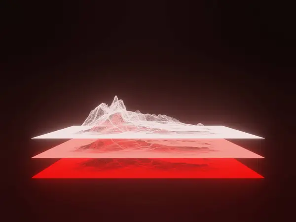 Red Holographic Mountain Grid Topography — Foto Stock