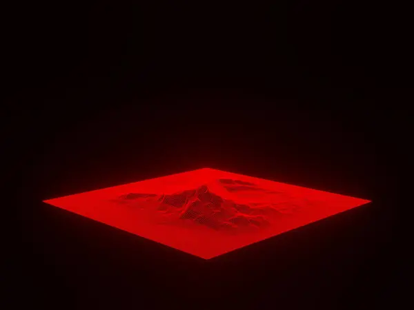 Red Holographic Mountain Grid Topography — стоковое фото