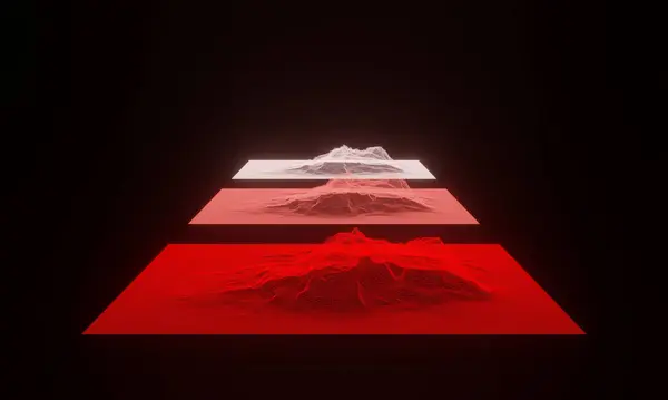 Red Holographic Mountain Grid Topography — Stockfoto