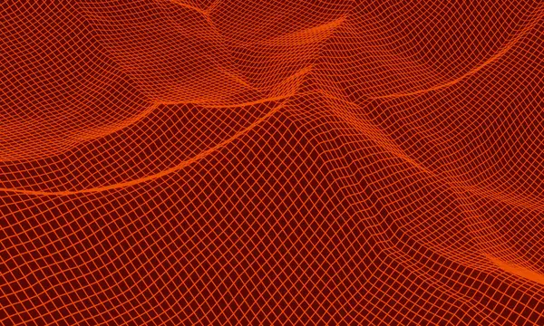 Abstract Grid Neon Topography Red Mesh Terrain — Stock Photo, Image
