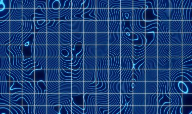 Blue neon contour map with white grids. clipart