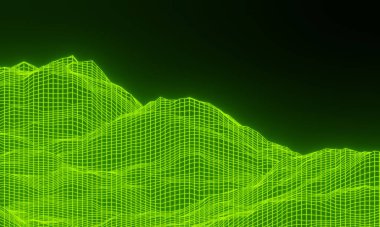 Neon Dağı soyut ızgara. Yeşil ağ arazisi.