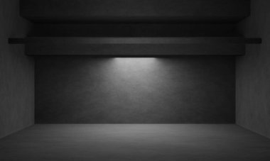 3B siyah beton oda arkaplanı.