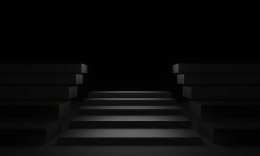 Üç boyutlu siyah geometrik arkaplan. Siyah merdiven