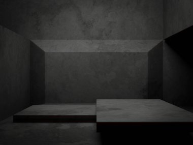 Beton duvar arka planı. Geometrik çimento podyumu.