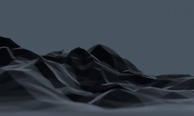Düşük polimer gri montaj manzarası. Bulanık arazi. 3D gece dağını oluştur