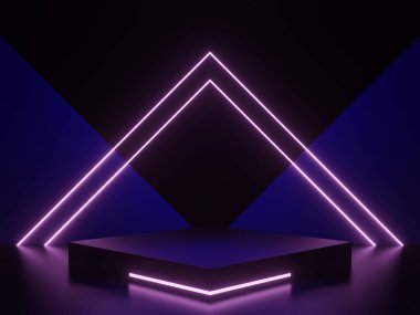 Pembe neon ışıklı 3D koyu mavi arkaplan