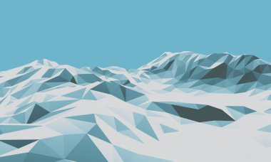 3D Low poly ice mountain. Ice terrain clipart