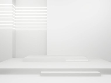 Beyaz neon ışıklı 3D beyaz arkaplan