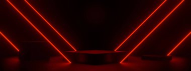 3D black background with red neon lights clipart