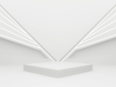 Beyaz neon ışıklı 3 boyutlu beyaz ürün arkaplanı