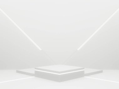 Beyaz neon ışıklı 3 boyutlu beyaz ürün arkaplanı