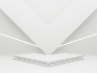 Beyaz neon ışıklı 3 boyutlu beyaz ürün arkaplanı