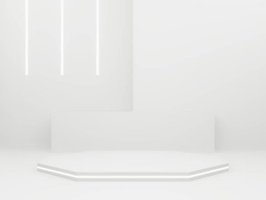 Beyaz neon ışıklı 3 boyutlu beyaz ürün arkaplanı