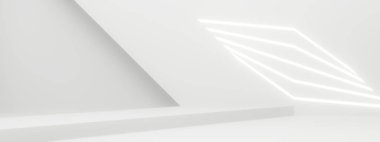 Beyaz neon ışıklı 3 boyutlu beyaz ürün arkaplanı