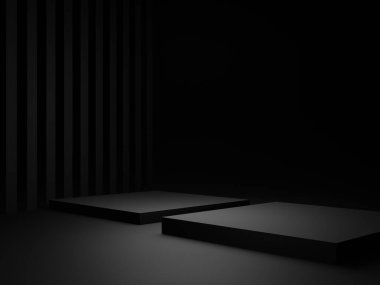 Üç boyutlu siyah arka plan. Koyu geometrik podyum.