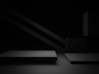 Üç boyutlu siyah arka plan. Koyu geometrik podyum.