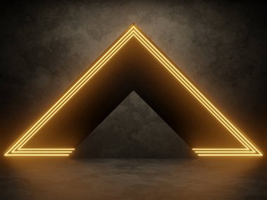 Altın neon ışıkları olan 3 boyutlu beton duvar arkaplanı