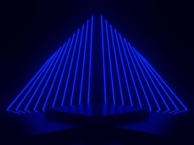 Mavi neon ışıklı 3B siyah arkaplan