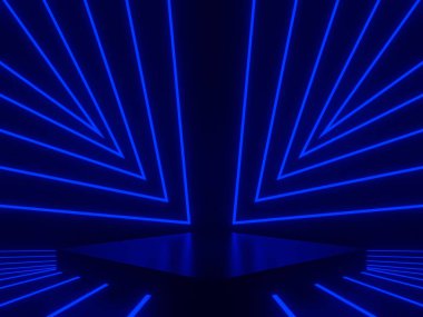 Mavi neon ışıklı 3B siyah arkaplan