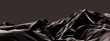 3D düşük çokgen arazi. Kahverengi kaya dağı