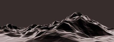 3D düşük çokgen arazi. Kahverengi kaya dağı