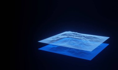 Üç boyutlu topografik dağ şebekesi kablosu. Sanal arazi haritası