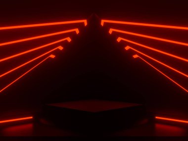 Kırmızı neon ışıkları olan 3B siyah arkaplan