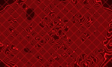 Izgara çizgileri ile kırmızı topografik hat haritası.