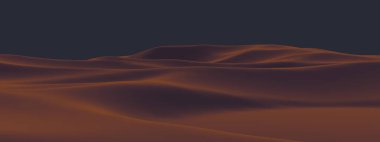 Geceleri kahverengi çöl manzarası. Kum tepeleri