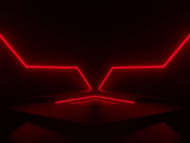 Kırmızı neon ışıkları olan 3B siyah arkaplan
