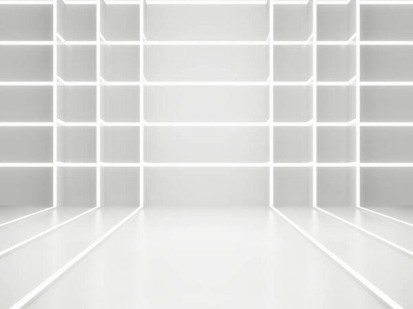 3D Белый Sci-Fi фон дисплея продукта. Научная сцена с белыми неоновыми огнями.