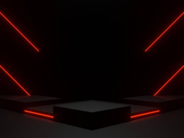 Kırmızı ışıklı 3D Siyah podyum arka planı