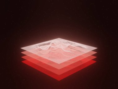 Üç boyutlu topografik dağ şebekesi kablosu. Sanal arazi katmanları.