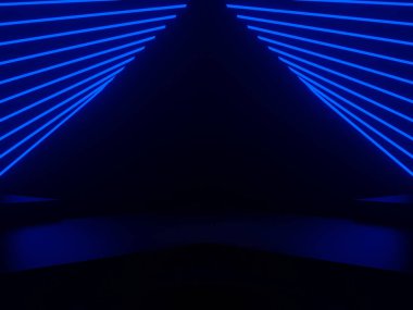 Mavi neon ışıklı 3B siyah arkaplan