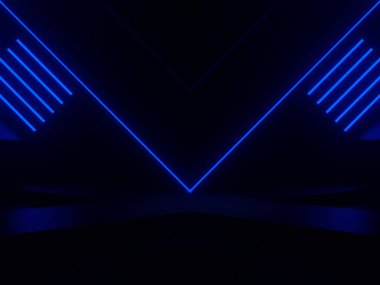 Mavi neon ışıklı 3B siyah arkaplan