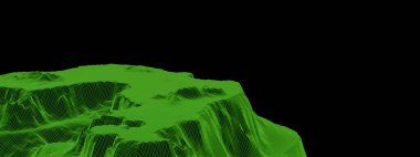 3D düşük çokgen dağ ızgarası. Yeşil topografik kablo çerçevesi