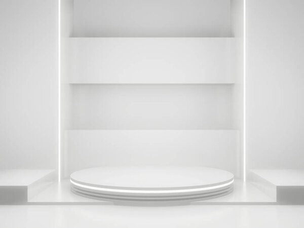 Подиум 3D White с белыми неоновыми огнями.