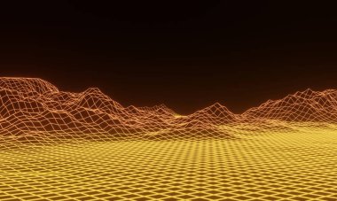 3D soyut ızgara neon topoğrafyası. Gradyan arazi kablosu.