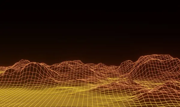 3D soyut ızgara neon topoğrafyası. Gradyan arazi kablosu.