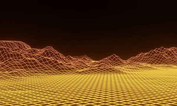 3D soyut ızgara neon topoğrafyası. Gradyan arazi kablosu.
