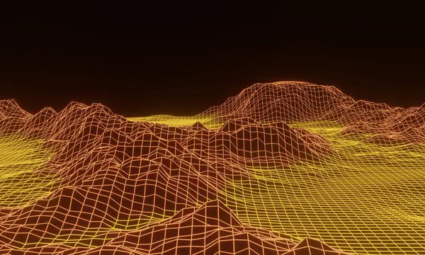 3D soyut ızgara neon topoğrafyası. Gradyan arazi kablosu.