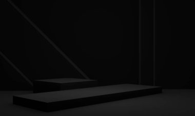 3D Siyah Geometrik podyum arkaplanı.