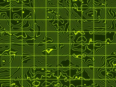 Izgara çizgileri ile yeşil topografik çevre haritası.