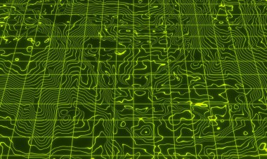 Izgara çizgileri ile yeşil topografik çevre haritası.