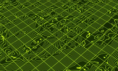 Izgara çizgileri ile yeşil topografik çevre haritası.