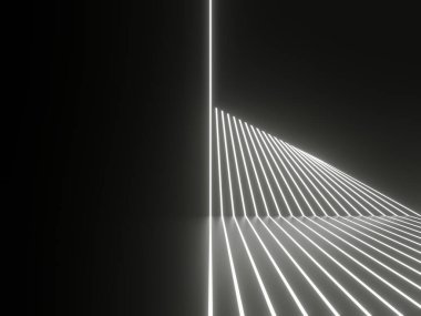 Beyaz soyulmuş neon ışıkları olan 3B siyah arkaplan