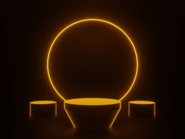 Neon ışıkları olan 3 boyutlu geometrik ürün podyumu
