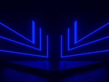 Mavi neon ışıklı 3B siyah arkaplan