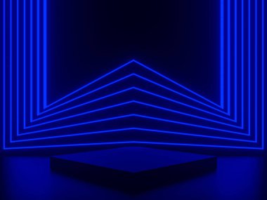 Mavi neon ışıklı 3B siyah arkaplan